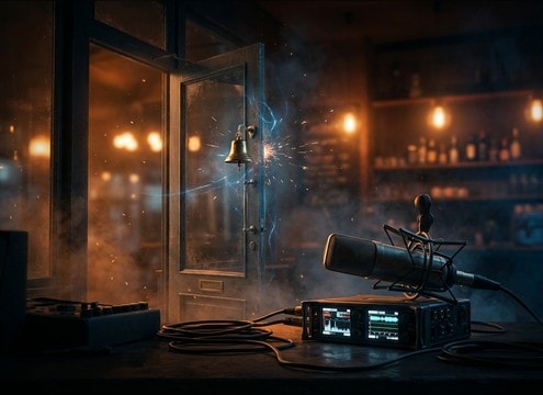 Glass shop door opening sound with small bell jingle