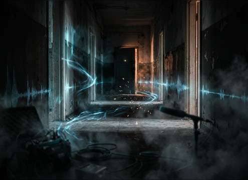 Distant door slam sound effect for horror hallway