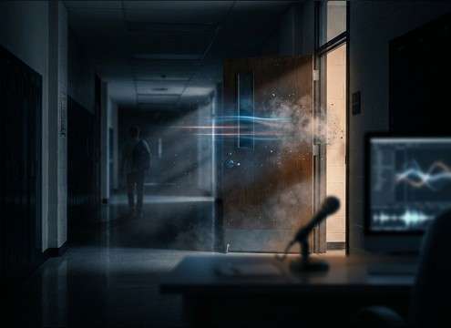 Interior door slam for office or classroom scene