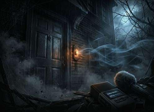 Distant doorbell sound in a suspense hallway scene