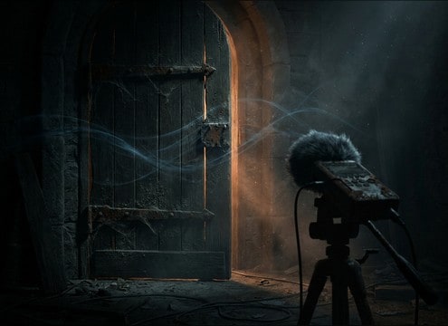 Creaky door swing for horror hallway scene