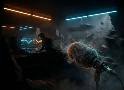 audio drama scene with a dragon roar behind dialogue
