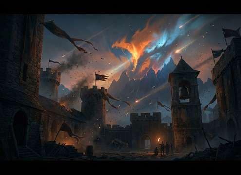 distant dragon roar in a castle courtyard ambience bed