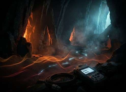 cave lair ambience with low dragon growl bed