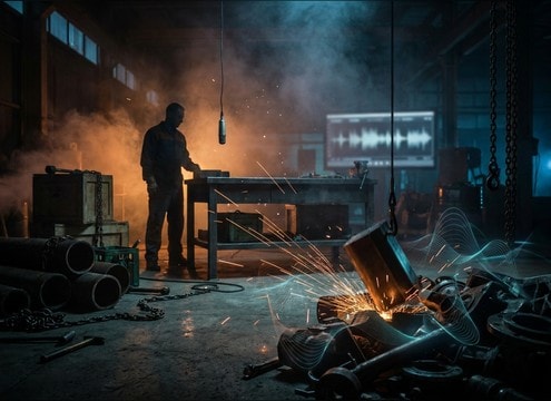 Metal part drop in a warehouse scene
