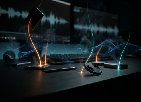 Product demo with a small accessory drop on desk
