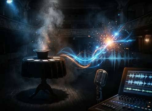 Drum roll building into a magic trick reveal