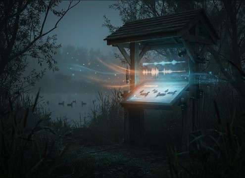 Loopable duck pond ambience for a nature trail kiosk
