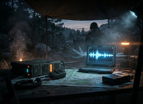 Soft eagle ambience behind radio style dialogue reenactment
