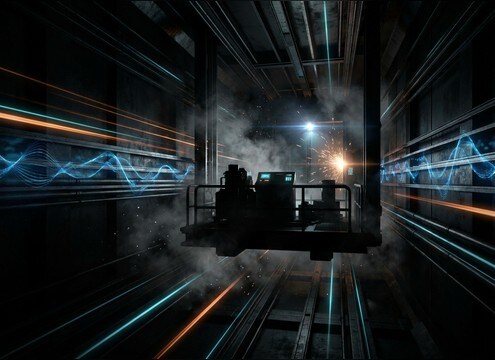 Game scene with elevator platform transition