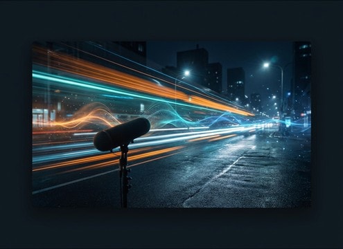 Drive-by engine audio matched to a car passing the camera