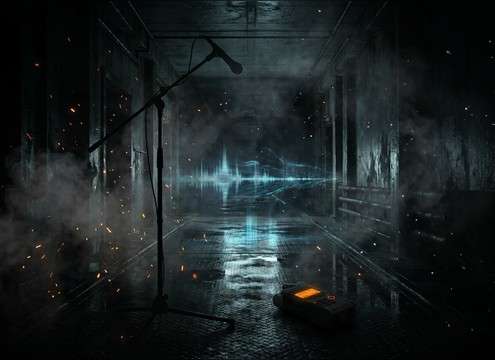 Distant echoing laughter in a haunted hallway ambience