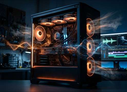 Computer case fan ramp sound for a PC build shot