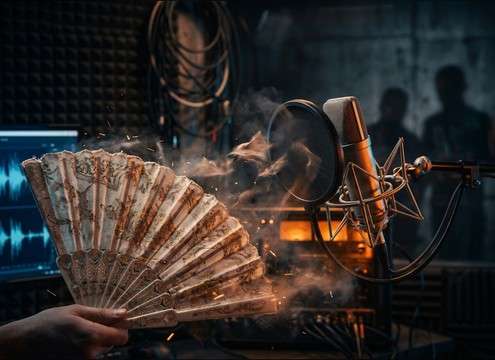 Handheld folding fan flutter whoosh foley
