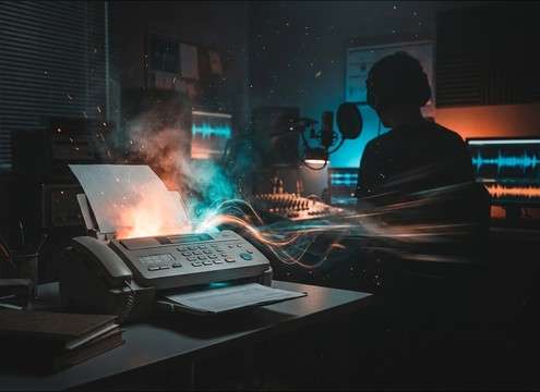 Audio drama timeline using a fax ring and print eject sound