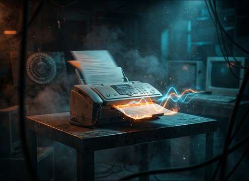 Escape room prop with a fax machine printing confirmation sound