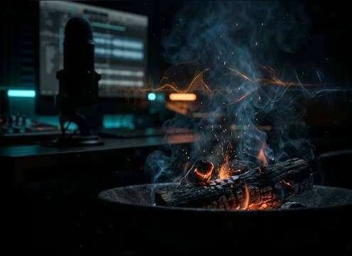Low pop ember crackle used as tension bed in audio drama