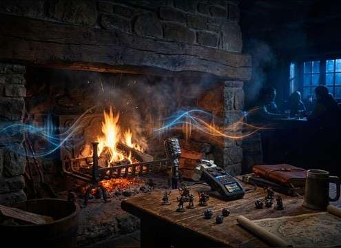 Fireplace crackle ambience for tabletop RPG narration
