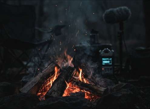 Loopable campfire sound bed for an outdoor night montage