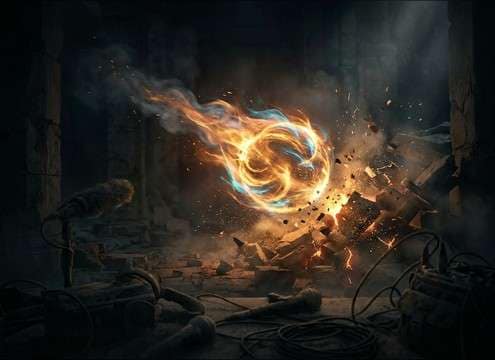 Cinematic fire spell whoosh and crackle accents for a fantasy scene