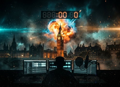 Fireworks boom synced to a New Year countdown timer