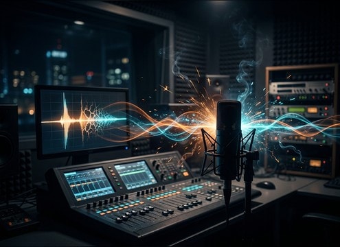 Radio station bumper with fireworks accent