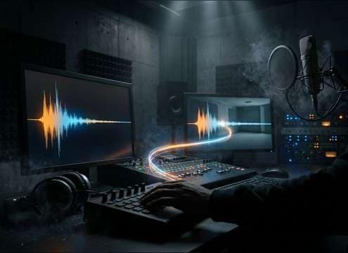Audio drama timeline with firing sound cues