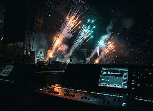 Stage sound operator triggering a firing cue