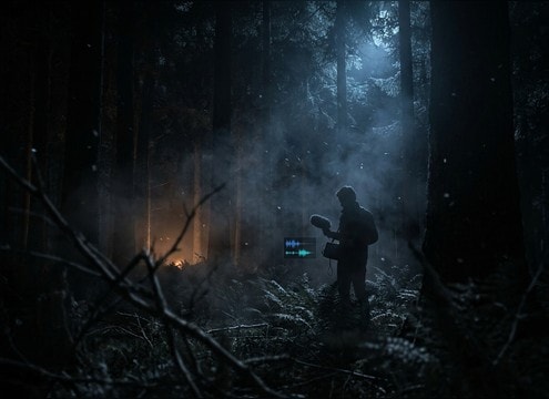 Distant fox call in a night forest ambience bed
