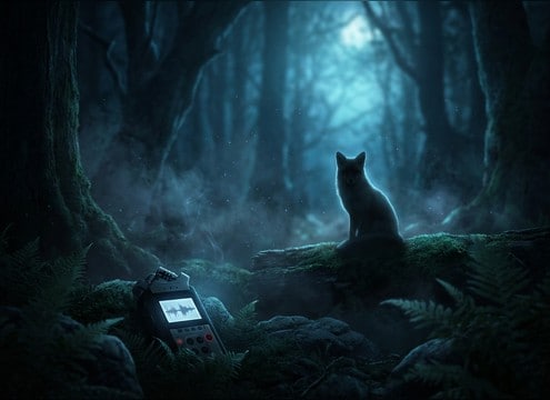 Soft fox call placed gently inside a calm nature bed