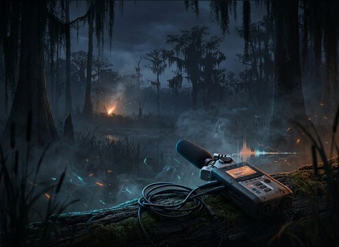 Distant swamp frog calls for a tense horror scene