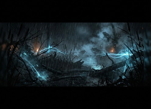 Rainy marsh ambience with frogs for a montage