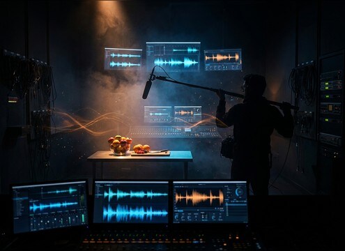 Foley replacement fruit sounds matched to a filmed scene