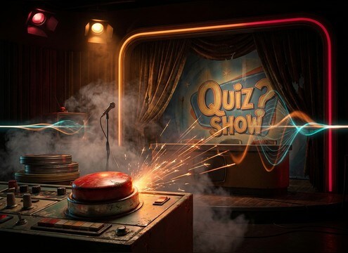 Comedy sketch parodying a TV game show using buzzer stings