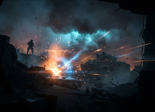 Cutscene reveal with cinematic stinger sound