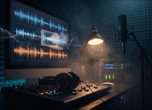 Audio drama waveform with a subtle breath gasp