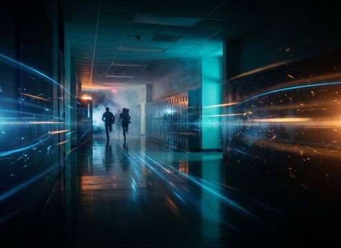 Hallway echo get out yell sound effect in a school corridor