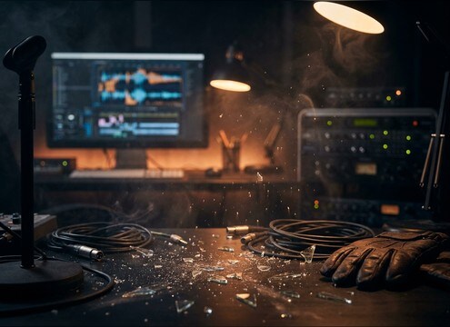Glass debris settling tail for aftermath footage