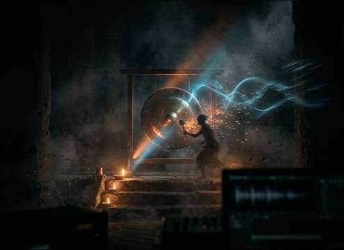 Temple scene gong strike sound