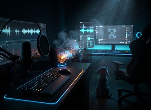 Good boy voice alert sound for a streamer pet camera scene