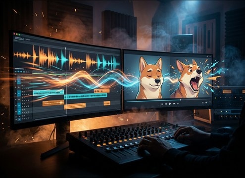 Good boy praise sound effect synced to an animated dog character