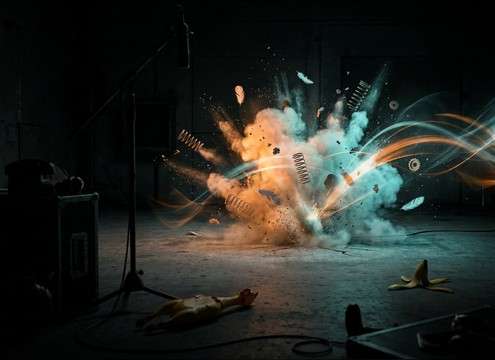 Animated character slipping with skid squeak and splat SFX
