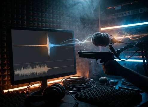 Cocking sound used to replace production audio in a crime reenactment
