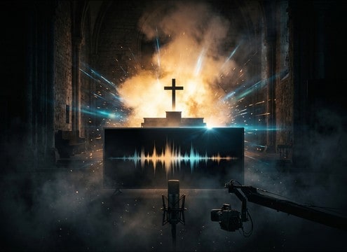 Worship livestream transition with a choir hallelujah stinger