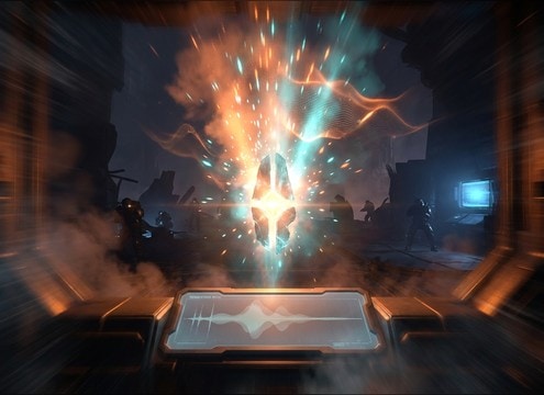 Game UI power-up moment with a choir hallelujah hit