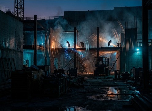 Distant hammering sound for a construction montage scene