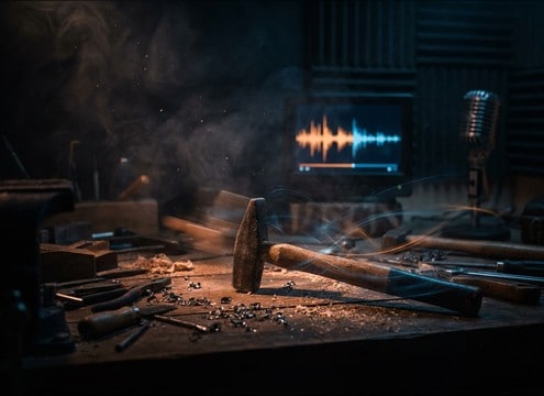 Soft hammering rhythm as an ASMR workshop audio bed