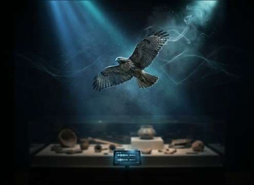 Hawk flyby sound effect for museum nature exhibit