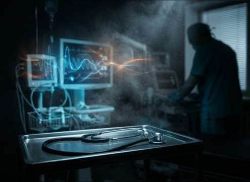 Medical scene sound design with stethoscope heartbeat texture