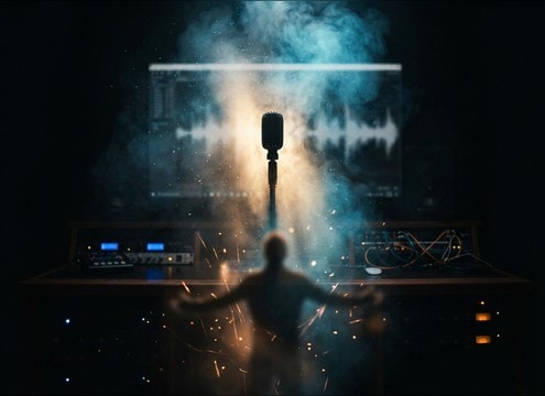 Editor placing an angelic reveal choir swell on a timeline